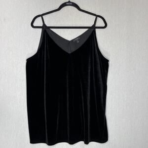 Halogen Womens Velvet Tank Top SZ XL Solid Black Vamp Holiday Neutral Minimalist